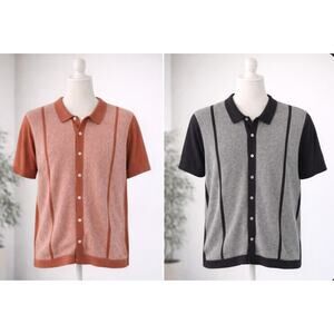 Abercrombie & Fitch Men's Medium Retro Knit Button Up Shirts Short Sleeve Lot 2